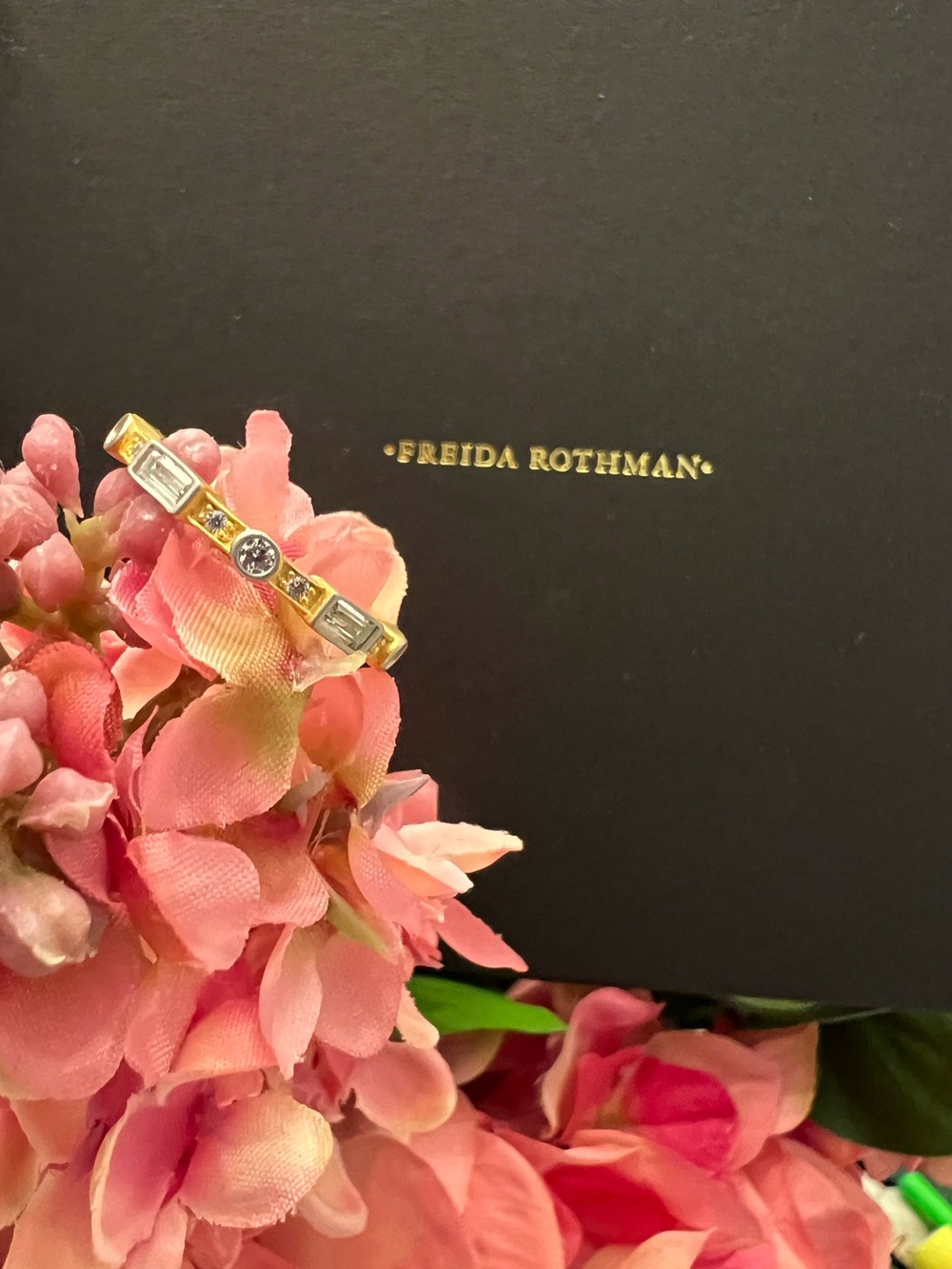 Freida Rothman Sterling Silver & Matte Gold Bezel Set Rectangular Stacking Ring - Picture 4 of 11